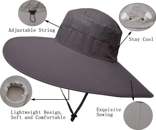 Miniatura 5 de Leotruny Sombrero de pescador de ala súper ancha UPF50+ sombrero impermeable para pesca, senderismo, camping