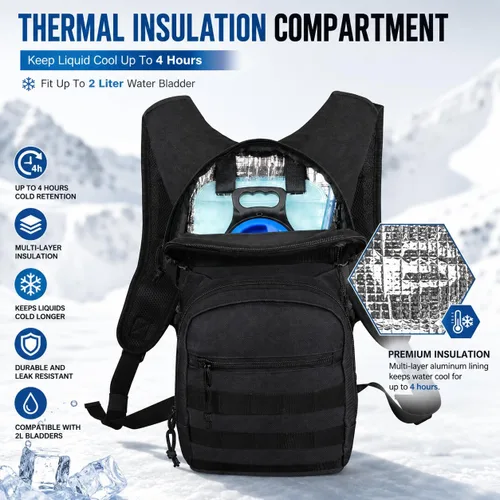Miniatura 3 de Tactical Hydration Backpack 2L Water Bladder - Lightweight Durable Pack for Hiking, Running, Outdoor Adventures, Adjustable Straps & Leak-Proof