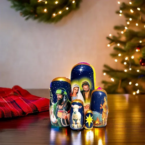 Miniatura 7 de Muñecas de madera coleccionables de larga duración hechas a mano, de madera, de 5 piezas, con escenas originales de Navidad en cada muñeca