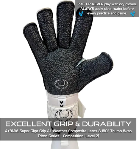 Miniatura 4 de Guantes de portero Renegade GK Triton con protección antimicrobiana (tallas 5-11, 3 estilos, nivel 2) Protectores de dedos Pro-Tek y Super Agarre