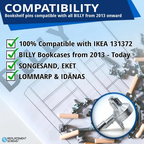Miniatura 4 de ReplacementScrews 16 pines Billy para estantería/clavijas compatibles con IKEA Parte 131372 - Soportes de estante de aleación de zinc fundido a