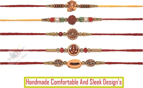 Miniatura 3 de IS4A Juego de 5 pulseras Rakhi surtidas (5 Rakhis) hechas a mano Rakhi Juego de 5 regalos Rakhi para hermano, hermana, bhaiya, bhabhi para indio