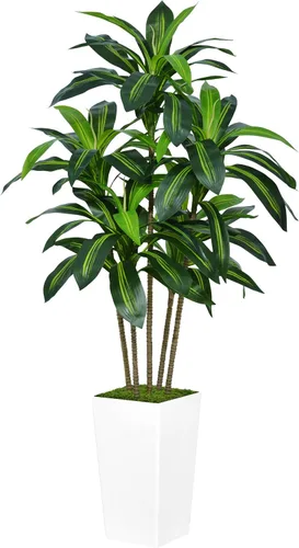 Miniatura 9 de ASTIDY Árbol de Dracaena artificial de 5 pies, árbol sintético con maceta alta gris, planta de suelo de yuca tropical falsa en maceta, árbol de seda