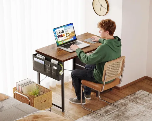 Miniatura 5 de AODK - Escritorio pequeño de 32" para computadora con cajones de tela, escritorio de estudio para niñas y adolescentes para dormitorio, escritorio