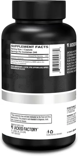 Miniatura 7 de Jacked Factory Cápsulas de L-Glutamina de 500 mg – Suplemento vegano de L-glutamina fermentada para recuperación muscular después del entrenamiento