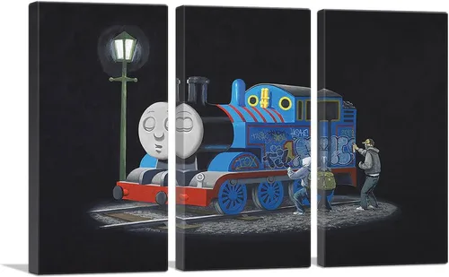 Miniatura 10 de ARTCANVAS Banksy - Lienzo decorativo con diseño de tanque de motor de Thomas The Train Engine Tank, póster con marco estirado, para decoración