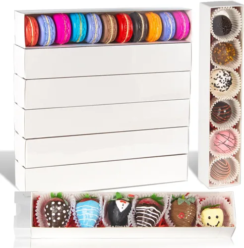 Paquete de 10 cajas de fresa cubiertas de chocolate de 12 x 2.2 x 2 pulgadas para 6, cajas favoritas de fiesta para macarrones, trufas, bombas de