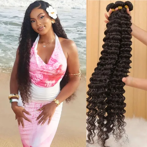 Miniatura 25 de Paquetes de Cabello Humano de Ondas Profundas （12 14 16 ）12A 100% Sin Procesar Cabello Humano Virgen Brasileño Profundo Rizado Tejido de Cabello