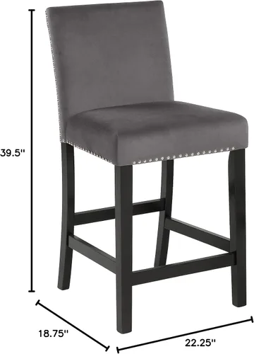 Miniatura 2 de New Classic Furniture Celeste - Juego de 2 sillas de comedor tapizadas en terciopelo gris, altura de mostrador, silla de pub, para encimera