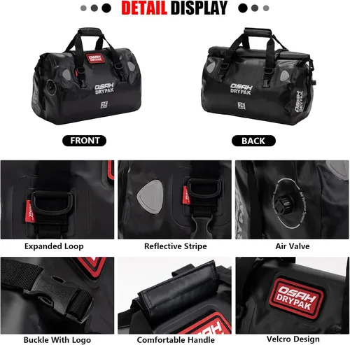 Miniatura 2 de Bolsa de lona impermeable y maleta - Bolsa seca para motocicleta, bolsas de sillín con cierre enrollable, gran espacio de almacenamiento, para Negro