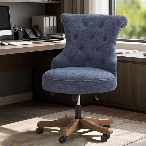 Miniatura 3 de HUIMO Silla de oficina en casa, silla de escritorio tapizada sin brazos con ruedas, altura ajustable, silla de escritorio para computadora con patas