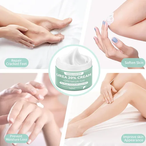 Miniatura 5 de Grocerism Crema de urea 20 por ciento para pies más 2% ácido salicílico 8.82 onzas Crema de pies y manos de máxima fuerza con ácido hialurónico