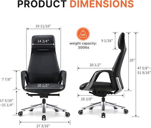 Miniatura 2 de EUREKA ERGONOMIC Serene - Silla de oficina ejecutiva, de piel de napa de alta calidad, con respaldo alto, con base de aluminio, silla ergonómica