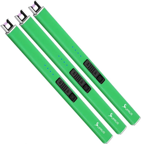 Miniatura 13 de SUPRUS Encendedor fluorescente que brilla en la oscuridad, encendedor eléctrico de velas, encendedor de arco USB recargable con bloqueo