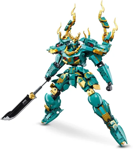 HIGH GODO Mech Robot - Juego de bloques de construcción para adultos, kit de modelo guerrero dragón verde fresco con juego de juguete de lanza