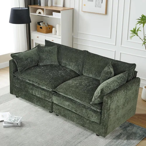 Miniatura 44 de Setawix Sofá Profundo de 3 Plazas con Otomana, Sofás de Nube en Forma de L de 112.2" para Sala de Estar, Sofá de Nube de Chenilla con Asiento Café