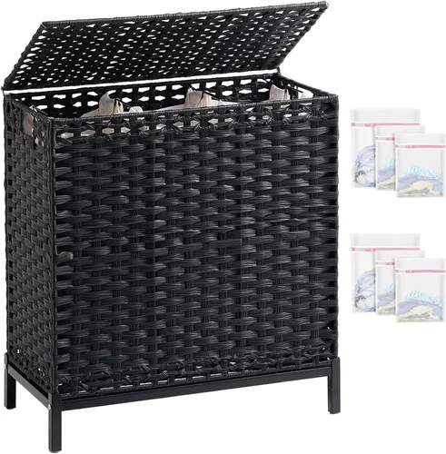 Miniatura 9 de SETVSON Cesta de ropa sucia con tapa de 132 L, (35 galones) cesta de ropa sucia con tapa, cesta de ropa sucia de ratán tejida a mano con pies Natural
