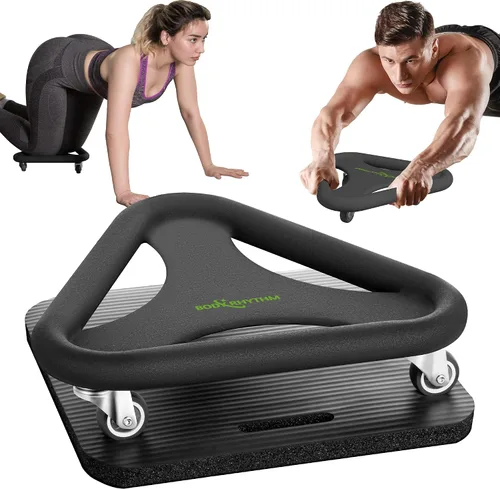 BODY RHYTHM Entrenador de entrenamiento de fuerza para abdominales y núcleos, máquina de ejercicio con ruedas abdominales con alfombrilla de rodilla