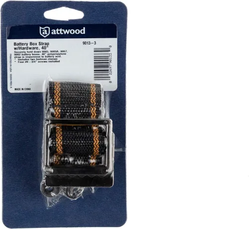 Miniatura 5 de Attwood 9013-3 Kit de correa de sujeción para caja de baterías, tamaño mediano, correa con hebillas de agarre firme, abrazaderas de lacayo