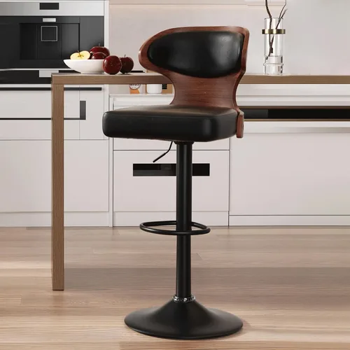 Nalupatio Juego de 1 taburete de bar con altura ajustable de 24.5 a 33.5 pulgadas, taburetes de bar giratorios de madera curvada con respaldo y