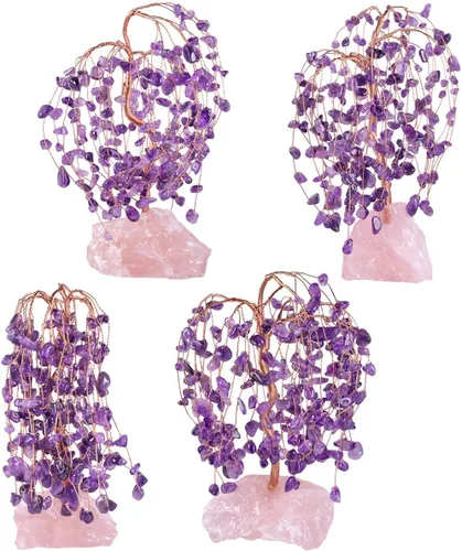 Miniatura 5 de mookaitedecor Árbol de la vida de cristal de amatista con base de piedra áspera de cuarzo rosa, decoración para riqueza y suerte, 6 a 6.7 pulgadas