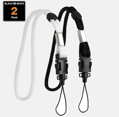 Miniatura 2 de Paquete de 2 correas de muñeca (estilo de lenca) ajustables con liberación rápida compatible con Nikon P900, Negro & blanco