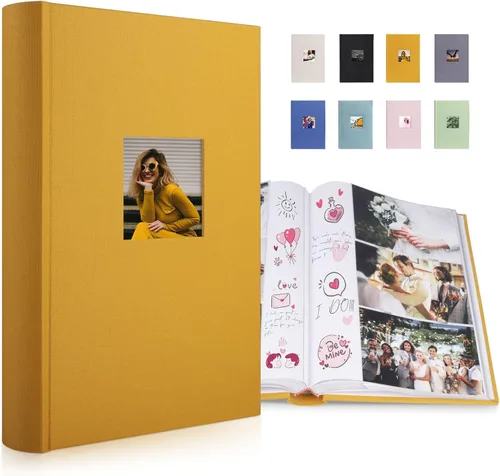 Miniatura 7 de 1DOT2 Álbum de Fotos de Tela de Lujo 4x6 con Espacio para Escribir, Bolsillos Libres de Ácido, Capacidad para 300 Fotos con Memo, 3 por Página