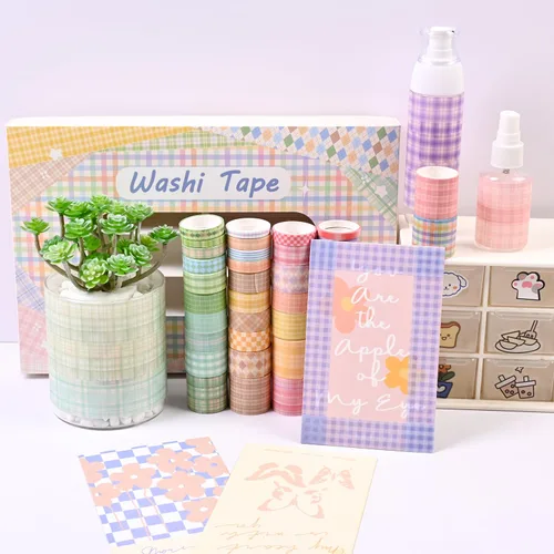 Miniatura 7 de Juego de cinta Washi de celosía, 100 rollos de cinta adhesiva, 5/8/10/15/20/1.181 in de ancho, 6.56 pies de largo/rollo de cinta decorativa
