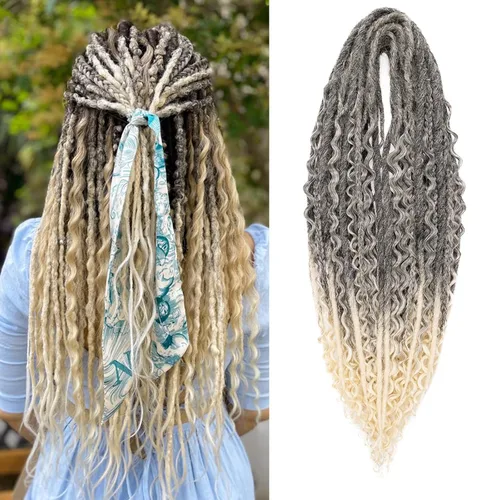Miniatura 61 de Leeven Extensiones de rastas grises de 40 hebras de 18 pulgadas con terminación única hechas a mano, extensiones de rastas suaves de 0.6 cm