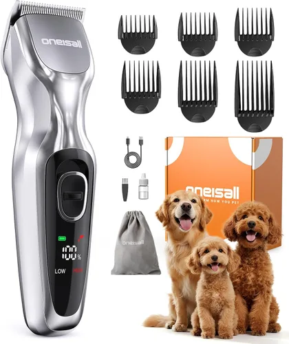 Oneisall Cortapelos para perros para aseo de pelo grueso, afeitadoras para perros inalámbricas de bajo ruido, kit de aseo de 2 velocidades para