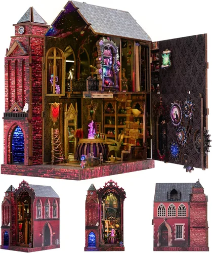 Kit de rincón de libros, kit de manualidades de casa de muñecas en miniatura DIY para adultos y adolescentes, rompecabezas de madera 3D mágico del
