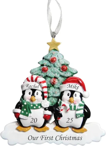 Miniatura 7 de Adorno de Navidad personalizado para parejas de pingüinos 2025, regalo personalizado para parejas, recién casados, parejas casadas y comprometidas