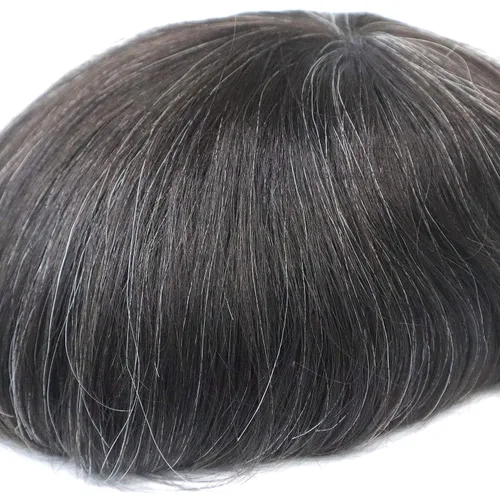 Miniatura 13 de Unidad de reemplazo de cabello súper natural para hombre, cabello sedoso, tupé, inyección de cabello humano real, pelo liso natural, peluca #1B