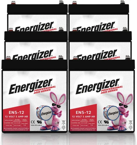 Energizer EN5-12 - 6 Pack - Batería de plomo ácido sellada AGM recargable de 12 voltios 5 Amp Hr de larga duración ideal para uso en puertas de