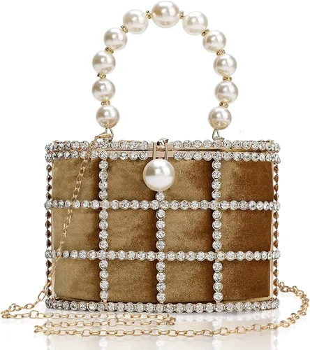 Miniatura 10 de CARIEDO Bolso de Noche para Mujer, Bolso de Mano con Perlas y Diamantes de Imitación para Boda, Baile de Graduación, Cumpleaños, Fiesta, Accesorios