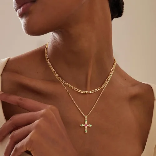Miniatura 189 de Fettero - Collar con dije de cruz de fe, chapado en oro de 14 K, cadena fina, minimalista, simple, pequeña, para oración, regalo de joyería religiosa