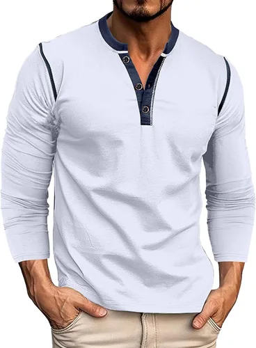 Miniatura 10 de Henley Shirt for Men, Long Sleeve Casual Button Placket, Classic Lightweight Cotton Pullover Basic Tee Tops