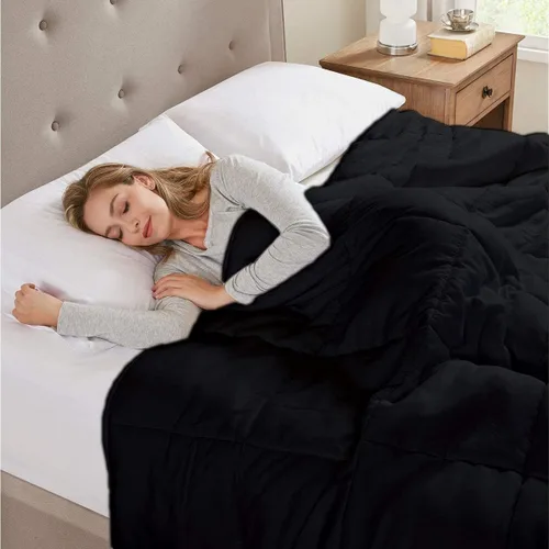 Miniatura 3 de Edredón de algodón alternativo hipoalergénico para todas las estaciones, ultra suave, relleno 750, tamaño individual XL, mide 68 x 92 pulgadas, Negro