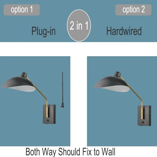 Miniatura 6 de CLAXY - Apliques de pared enchufables, color negro mate, iluminación de montaje en pared E12 Home Wall Lights with USB Charge Port-Set of 2, Plug
