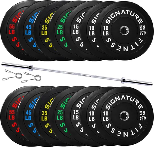Miniatura 14 de Fitvids Juego de discos de peso olímpicos de goma de 2 pulgadas, juego de discos de parachoques con barra para entrenamiento de fuerza, 180-390