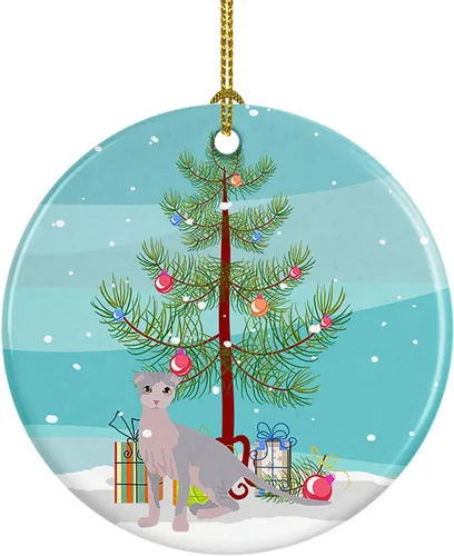Miniatura 160 de Caroline's Treasures Adorno de cerámica con texto en inglés "Merry Christmas" para colgar en el árbol de Navidad, decoración para el hogar, Navidad