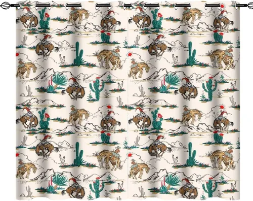 Miniatura 9 de Cortinas opacas retro de vaquero occidental para dormitorio, estilo rústico, cactus, salvaje oeste, vaquero, paseo, caballo, con ojales, aislamiento