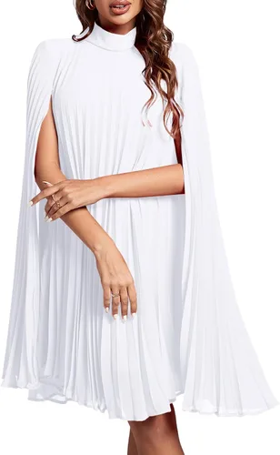 Miniatura 31 de Rooscier Vestido midi de fiesta plisado con cuello alto falso y espalda abierta para mujer