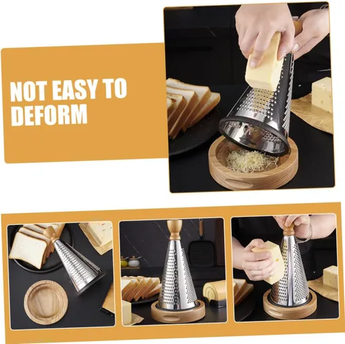 Miniatura 7 de Uonlytech Multifunctional Kitchen Cheese Grater with Wood Handle Stainless Steel Three-sided Design Stable Stand for Home Restaurant Vegetable