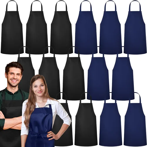 Miniatura 11 de Foaincore Paquete de 36 delantales con peto, delantales lisos a granel para hombre y mujer, delantal unisex para adultos, lavable a máquina, Negro