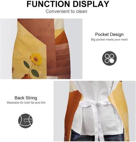 Miniatura 6 de MUSM Apron for Adults - 27.6 X 31.5 Inch, Heavy-Duty Polyester Aprons with Two Large Pockets, Waterproof Vase And Flowers Kitchen Apron for Cooking