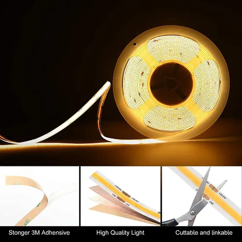 Miniatura 9 de PAUTIX COB - Tira de luces LED de 32.8 pies/32.8 ft, blanco cálido, 2700 K, 504 LEDs/m, 9600 lm, cinta LED CRI90+ flexible súper brillante, DC24V