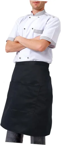 ULTECHNOVO Delantal de trabajo unisex para mujer y hombre, delantal de cocina con bolsillos dobles, cintura corta, color blanco, 27.6x19.3 in, Negro