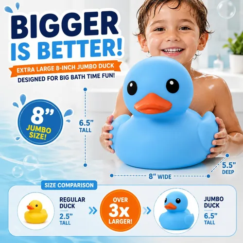Miniatura 4 de Juguete de baño de pato de goma jumbo – Patos gigantes de 8 pulgadas Big Duckie Baby Shower Cumpleaños Recuerdos de fiesta (azul)