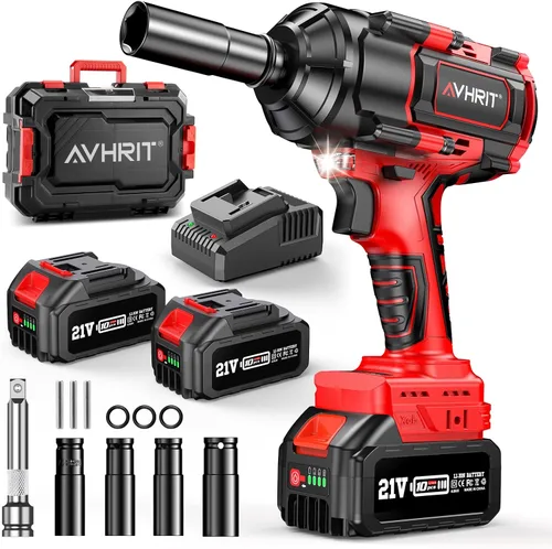 Llave de impacto inalámbrica, pistola de impacto eléctrica de 1500 Nm/1106 pies-libras de 1/2 pulgada con baterías de 2 x 4.0 Ah, controlador de